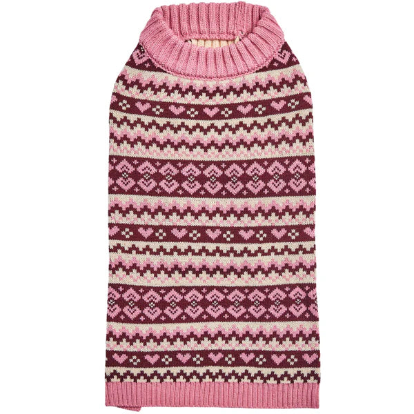 Blueberry Pet - Fair Isle Dog Sweater, Pink & Beige