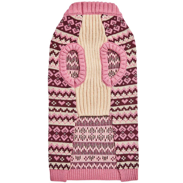 Blueberry Pet - Fair Isle Dog Sweater, Pink & Beige