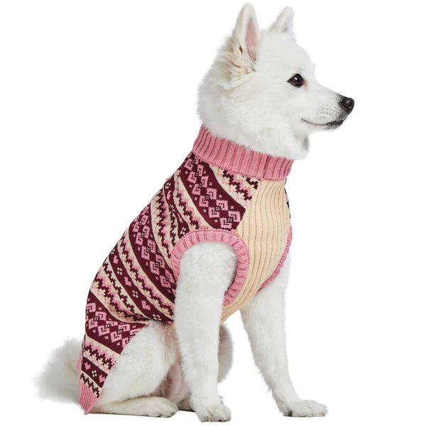 Blueberry Pet - Fair Isle Dog Sweater, Pink & Beige