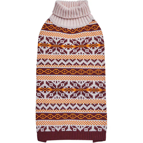 Blueberry Pet - Fair Isle Dog Sweater, Beige and Brown