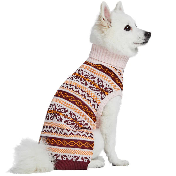 Blueberry Pet - Fair Isle Dog Sweater, Beige and Brown