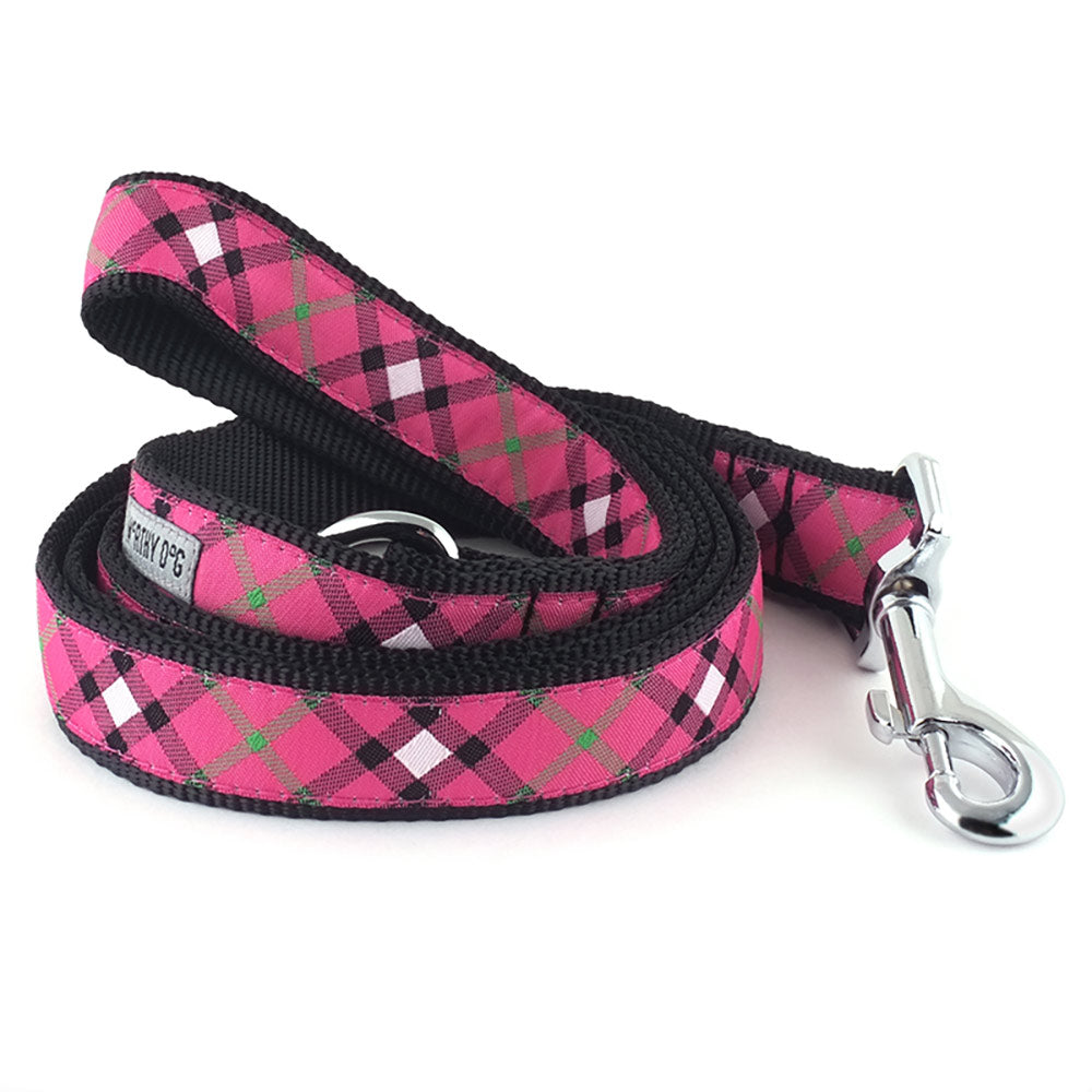 Hot Pink Plaid dog collar and leash set