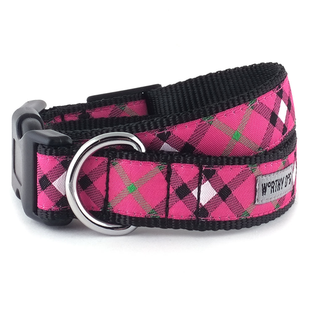 Hot Pink Plaid dog collar and leash set