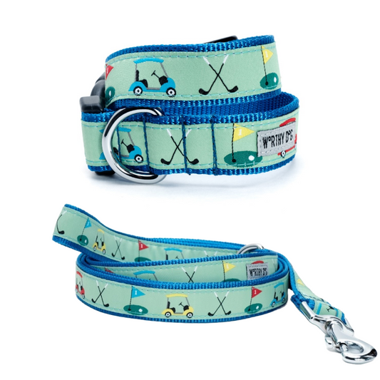 Golfing themed Dog Collar and lead set