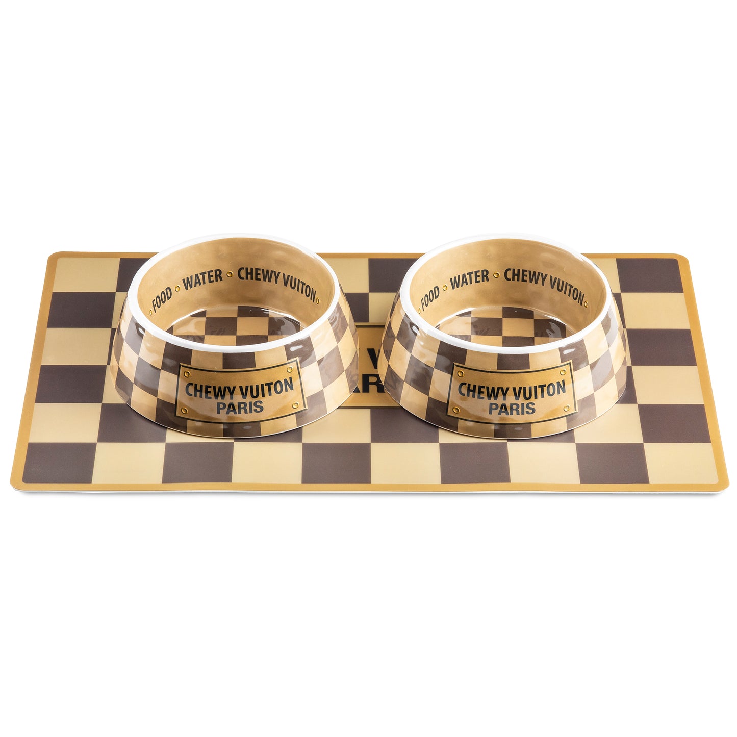 Checker Chewy Vuiton Bowls & Placemat