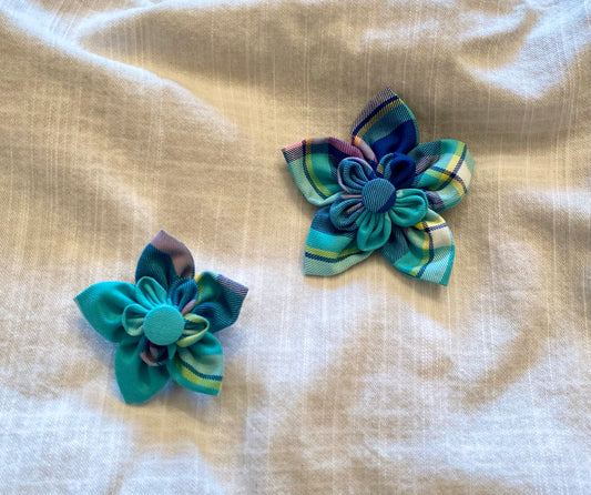 Blue and purple pet flower bow