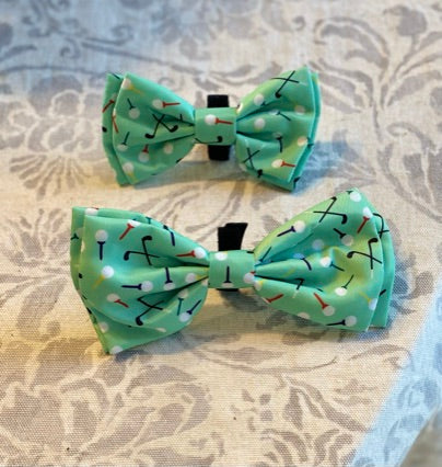 Golf ball and tee dog bow tie