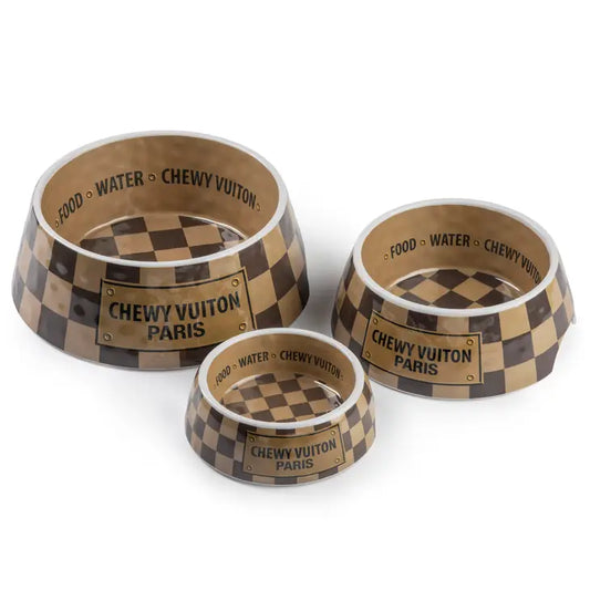 Checker Chewy Vuiton dog bowls (2 pieces)