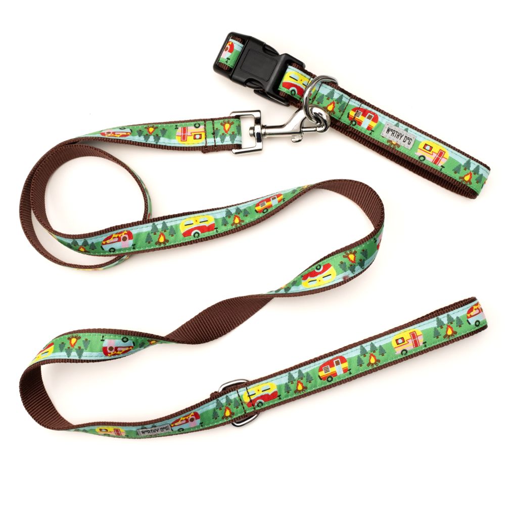 Happy Camper dog collar and leash set