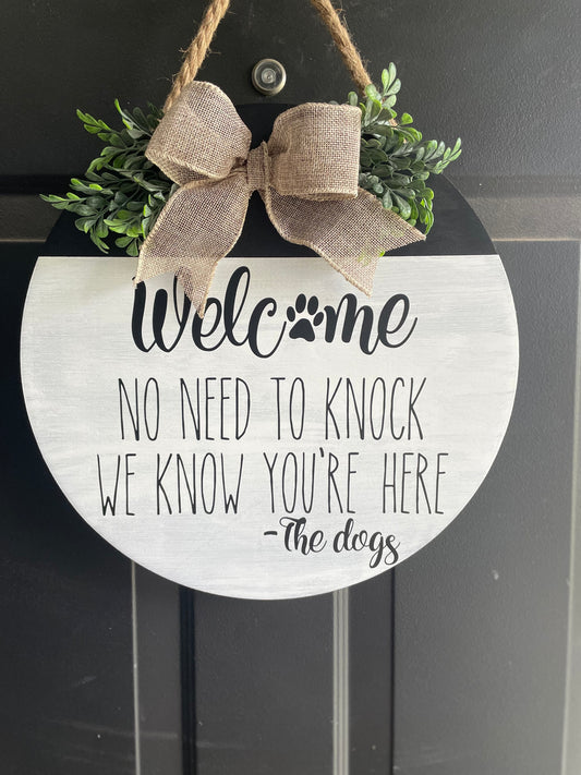 14" Wooden Door Hanger- Welcome No need to knock