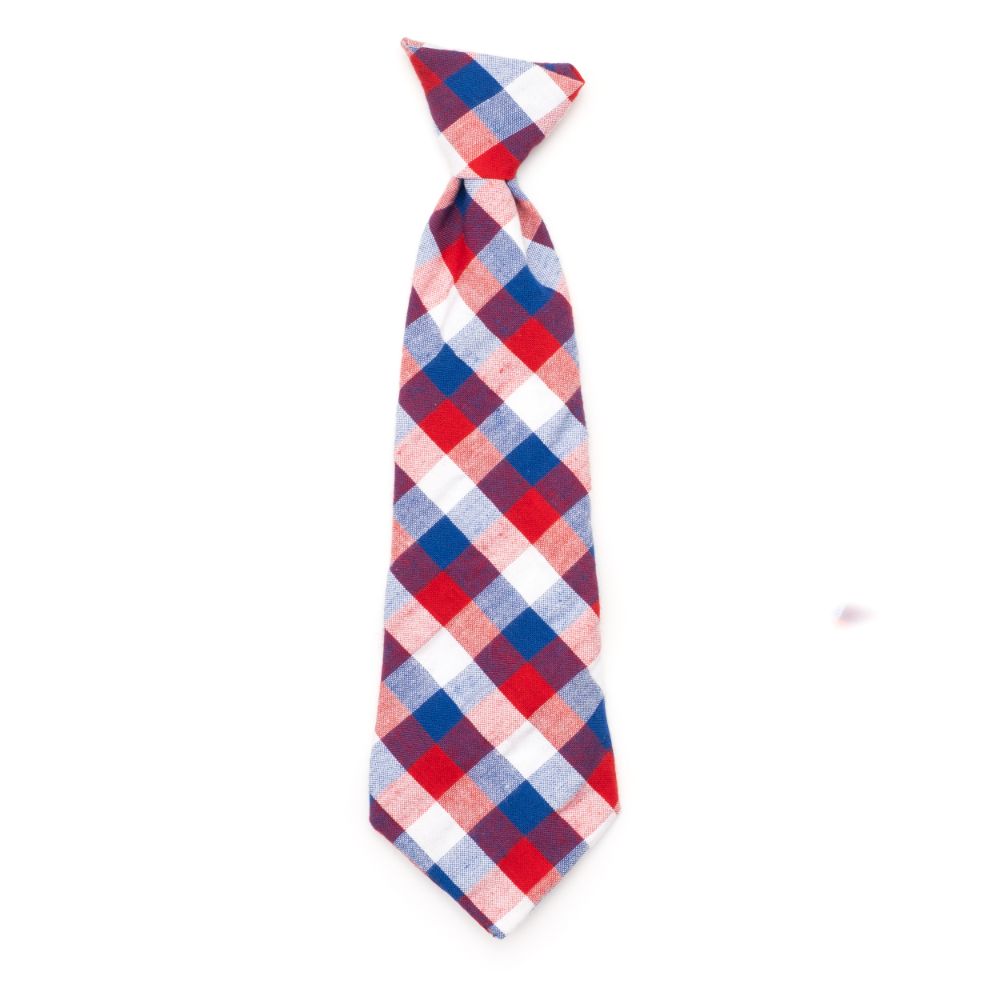 Red, White and Blue check Dog Tie