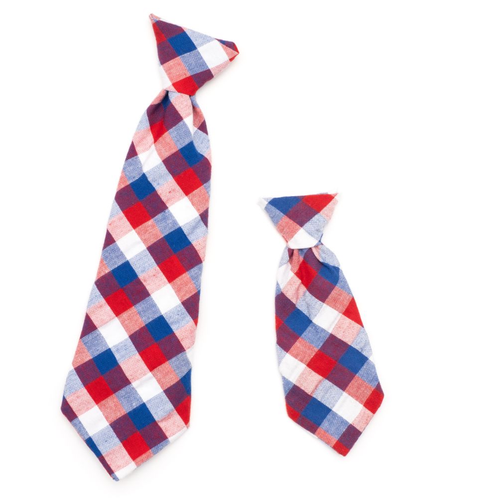 Red, White and Blue check Dog Tie